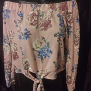 Off-Should Pink Floral Long Sleeve Top